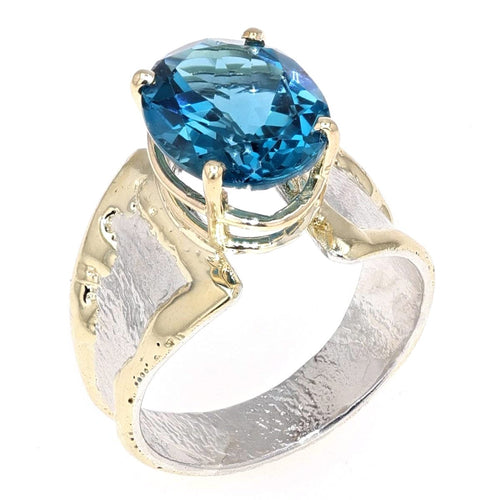 14K Gold & Crystalline Silver Oval-Cut London Blue Topaz Split Taper Ring-Shelli Kahl-Renee Taylor Gallery