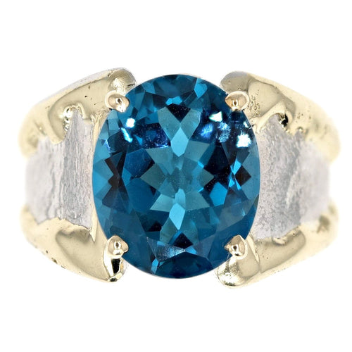 14K Gold & Crystalline Silver Oval-Cut London Blue Topaz Split Taper Ring-Shelli Kahl-Renee Taylor Gallery