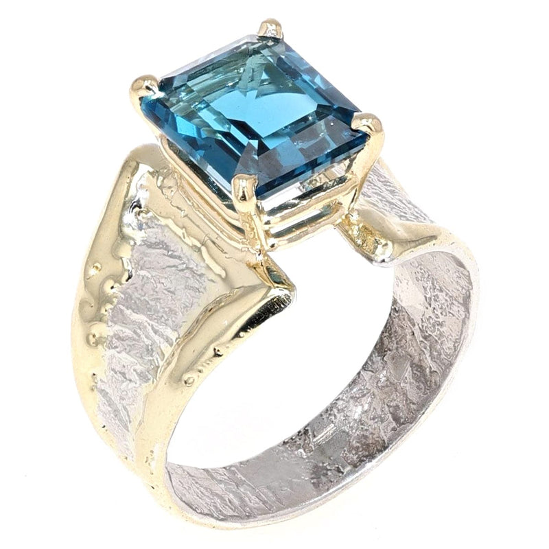 14K Gold & Crystalline Silver Emerald-Cut London Blue Topaz Split Taper Ring-Shelli Kahl-Renee Taylor Gallery