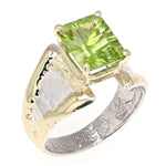 14K Gold & Crystalline Silver Asscher-Cut Peridot Split Taper Ring-Shelli Kahl-Renee Taylor Gallery