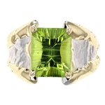 14K Gold & Crystalline Silver Asscher-Cut Peridot Split Taper Ring-Shelli Kahl-Renee Taylor Gallery