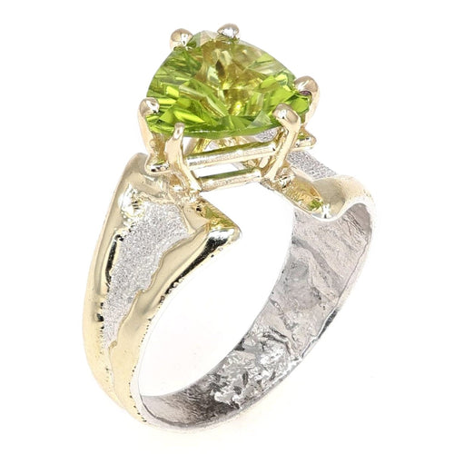 14K Gold & Crystalline Silver Trillion-Cut Peridot Asymmetric Split Ring-Shelli Kahl-Renee Taylor Gallery