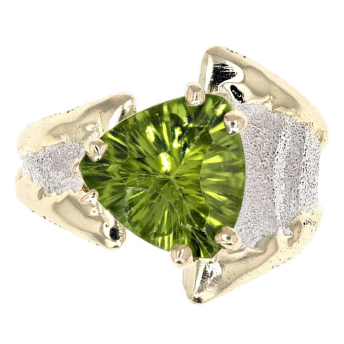 14K Gold & Crystalline Silver Trillion-Cut Peridot Asymmetric Split Ring-Shelli Kahl-Renee Taylor Gallery