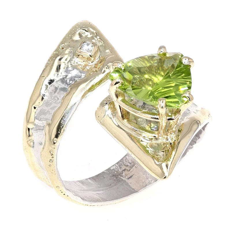 14K Gold & Crystalline Silver Trillion-Cut Peridot & Diamond Curl II Ring-Shelli Kahl-Renee Taylor Gallery