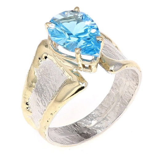 14K Gold & Crystalline Silver Pear-Cut Swiss Blue Topaz Split Taper Ring-Shelli Kahl-Renee Taylor Gallery