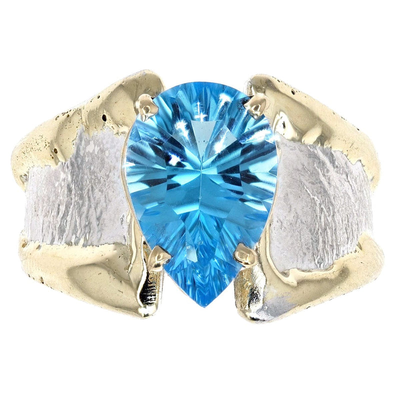 14K Gold & Crystalline Silver Pear-Cut Swiss Blue Topaz Split Taper Ring-Shelli Kahl-Renee Taylor Gallery