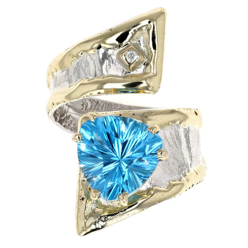 14K Gold & Crystalline Silver Trillion-Cut Swiss Blue Topaz & Diamond Curl II Ring-Shelli Kahl-Renee Taylor Gallery