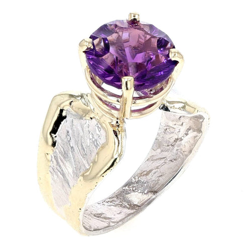 14K Gold & Crystalline Silver Princess-Cut Amethyst Split Taper Ring-Shelli Kahl-Renee Taylor Gallery