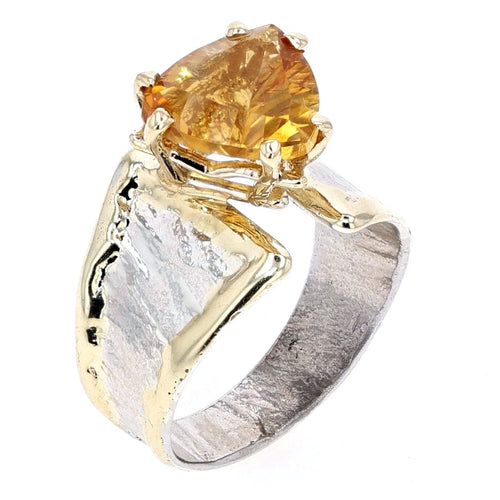 14K Gold & Crystalline Silver Trillion-Cut Citrine Split Taper Ring-Shelli Kahl-Renee Taylor Gallery