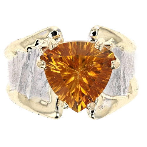 14K Gold & Crystalline Silver Trillion-Cut Citrine Split Taper Ring-Shelli Kahl-Renee Taylor Gallery