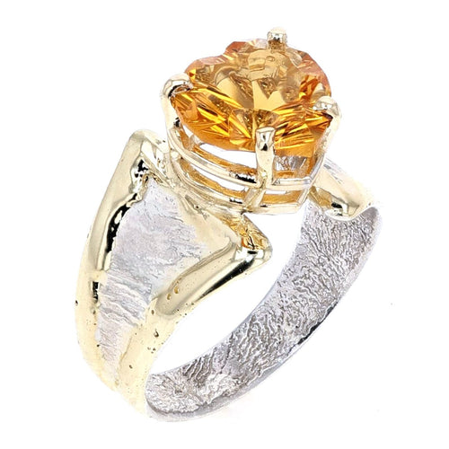 14K Gold & Crystalline Silver Heart-Cut Citrine Split Taper Ring-Shelli Kahl-Renee Taylor Gallery