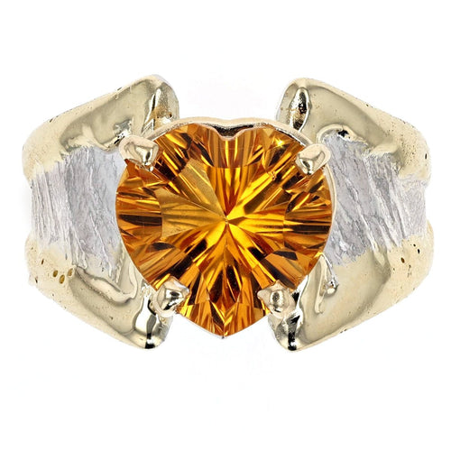 14K Gold & Crystalline Silver Heart-Cut Citrine Split Taper Ring-Shelli Kahl-Renee Taylor Gallery