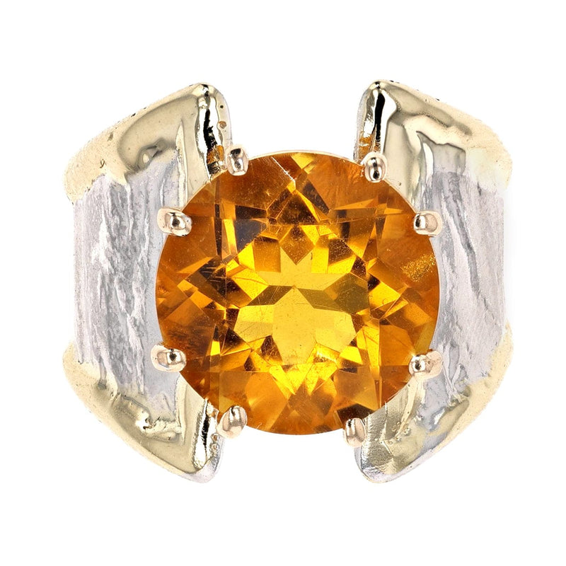 14K Gold & Crystalline Silver Round-Cut Citrine Split Taper Ring-Shelli Kahl-Renee Taylor Gallery