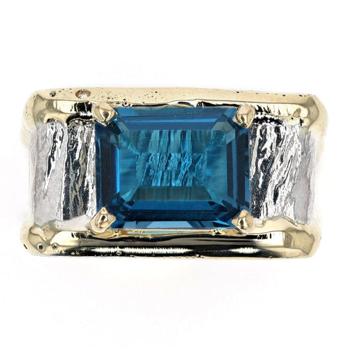 14K Gold & Crystalline Silver Emerald-Cut London Blue Topaz Square Ring-Shelli Kahl-Renee Taylor Gallery