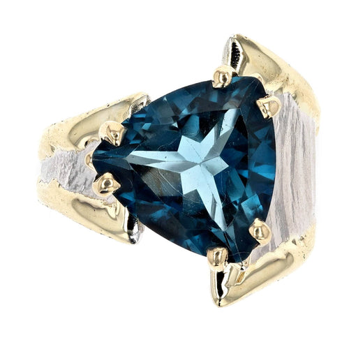 14K Gold & Crystalline Silver Trillion-Cut London Blue Topaz Asymmetric Split Ring-Shelli Kahl-Renee Taylor Gallery