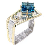 14K Gold & Crystalline Silver Princess-Cut London Blue Topaz and Diamond Tapered Square Ring-Shelli Kahl-Renee Taylor Gallery