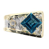 14K Gold & Crystalline Silver Princess-Cut London Blue Topaz and Diamond Tapered Square Ring-Shelli Kahl-Renee Taylor Gallery