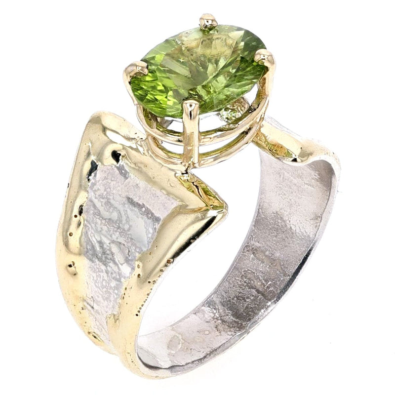 14K Gold & Crystalline Silver Oval-Cut Peridot Split Taper Ring-Shelli Kahl-Renee Taylor Gallery