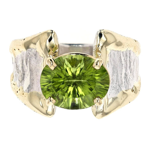 14K Gold & Crystalline Silver Oval-Cut Peridot Split Taper Ring-Shelli Kahl-Renee Taylor Gallery