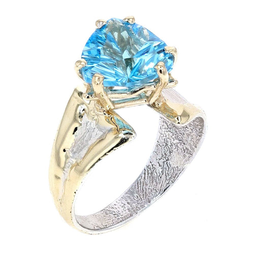 14K Gold & Crystalline Silver Trillion-Cut Swiss Blue Topaz Asymmetric Split Ring-Shelli Kahl-Renee Taylor Gallery