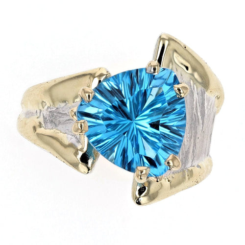 14K Gold & Crystalline Silver Trillion-Cut Swiss Blue Topaz Asymmetric Split Ring-Shelli Kahl-Renee Taylor Gallery