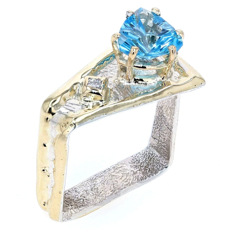 14K Gold & Crystalline Silver Trillion-Cut Swiss Blue Topaz Tapered Square Ring-Shelli Kahl-Renee Taylor Gallery