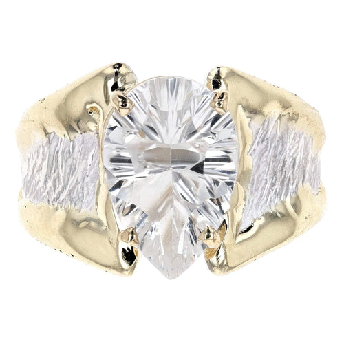 14K Gold & Crystalline Silver Pear-Cut White Topaz Split Taper Ring-Shelli Kahl-Renee Taylor Gallery