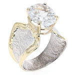 14K Gold & Crystalline Silver Oval-Cut White Topaz Split Taper Ring-Shelli Kahl-Renee Taylor Gallery