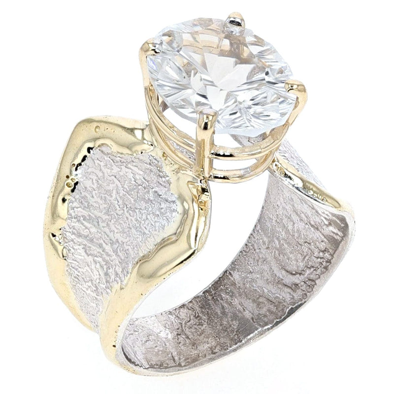 14K Gold & Crystalline Silver Oval-Cut White Topaz Split Taper Ring-Shelli Kahl-Renee Taylor Gallery