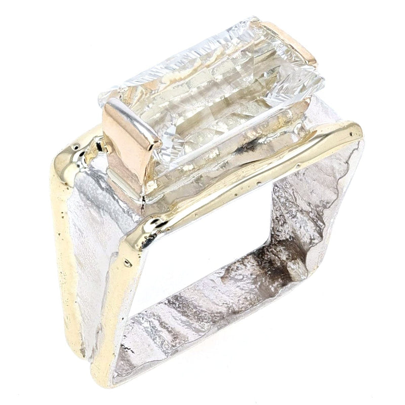 14K Gold & Crystalline Silver Baguette-Cut White Topaz Square Ring-Shelli Kahl-Renee Taylor Gallery