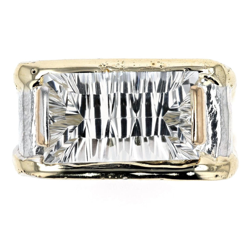 14K Gold & Crystalline Silver Baguette-Cut White Topaz Square Ring-Shelli Kahl-Renee Taylor Gallery