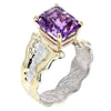 14K Gold & Crystalline Silver Emerald-Cut Amethyst Wavy Split Taper Ring-Shelli Kahl-Renee Taylor Gallery