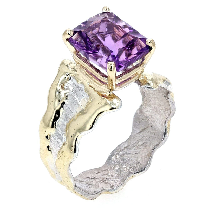 14K Gold & Crystalline Silver Emerald-Cut Amethyst Wavy Split Taper Ring-Shelli Kahl-Renee Taylor Gallery