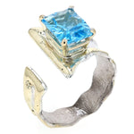 14K Gold & Crystalline Silver Emerald-Cut Blue Topaz Wavy Wrap II Ring-Shelli Kahl-Renee Taylor Gallery