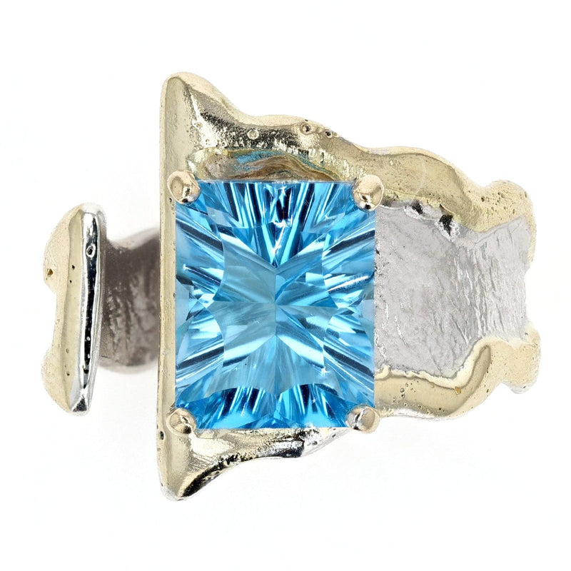 14K Gold & Crystalline Silver Emerald-Cut Blue Topaz Wavy Wrap II Ring-Shelli Kahl-Renee Taylor Gallery