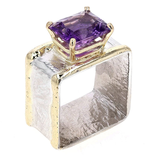 14K Gold & Crystalline Silver Emerald-Cut Amethyst Square Ring-Shelli Kahl-Renee Taylor Gallery