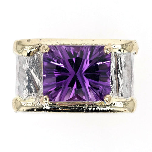 14K Gold & Crystalline Silver Emerald-Cut Amethyst Square Ring-Shelli Kahl-Renee Taylor Gallery