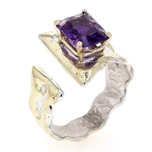 14K Gold & Crystalline Silver Emerald-Cut Amethyst Wavy Wrap Ring-Shelli Kahl-Renee Taylor Gallery