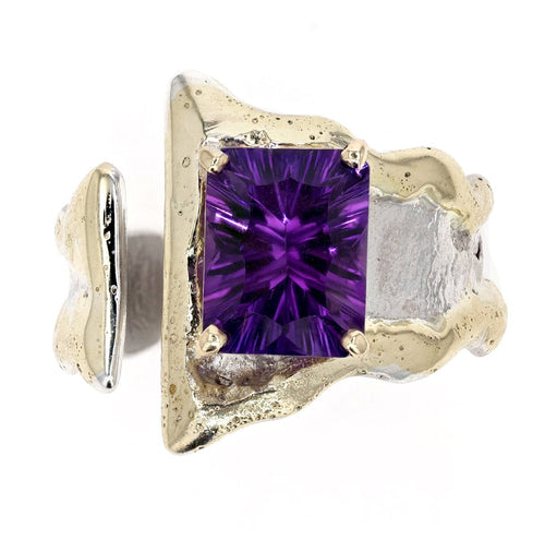 14K Gold & Crystalline Silver Emerald-Cut Amethyst Wavy Wrap Ring-Shelli Kahl-Renee Taylor Gallery