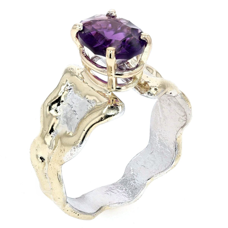 14K Gold & Crystalline Silver Oval-Cut Amethyst Wavy Split Taper Ring-Shelli Kahl-Renee Taylor Gallery