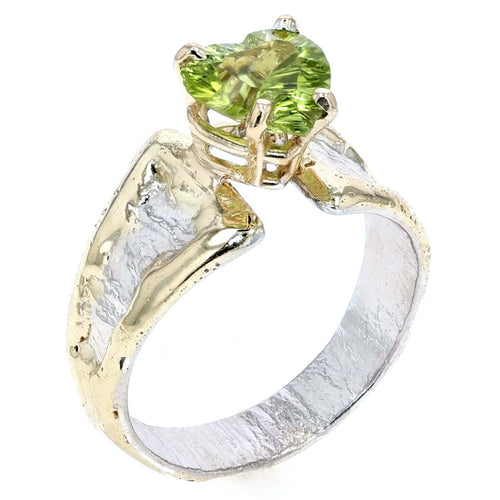 14K Gold & Crystalline Silver Heart-Cut Peridot Split Taper Ring-Shelli Kahl-Renee Taylor Gallery