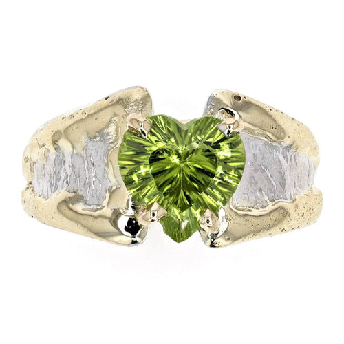 14K Gold & Crystalline Silver Heart-Cut Peridot Split Taper Ring-Shelli Kahl-Renee Taylor Gallery