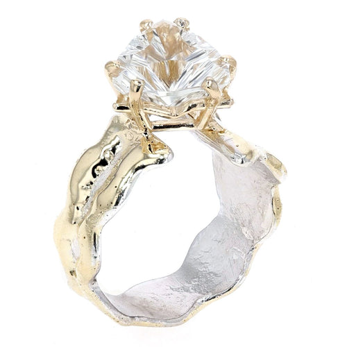 14K Gold & Crystalline Silver Trillion-Cut White Topaz Wavy Asymmetric Split Ring-Shelli Kahl-Renee Taylor Gallery