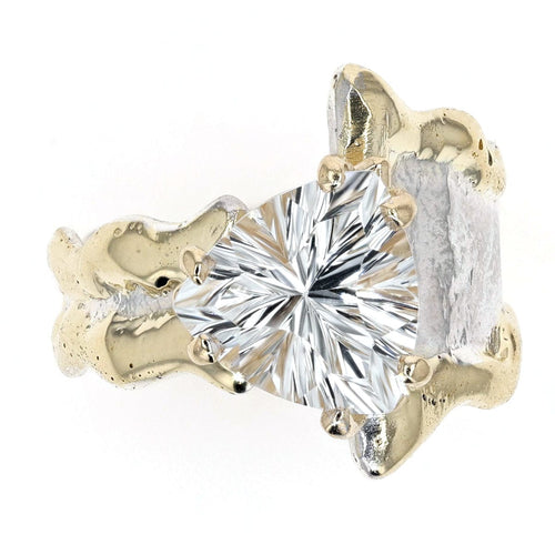 14K Gold & Crystalline Silver Trillion-Cut White Topaz Wavy Asymmetric Split Ring-Shelli Kahl-Renee Taylor Gallery