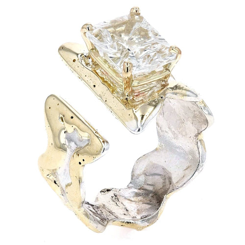 14K Gold & Crystalline Silver Emerald-Cut White Topaz Wavy Wrap Ring-Shelli Kahl-Renee Taylor Gallery