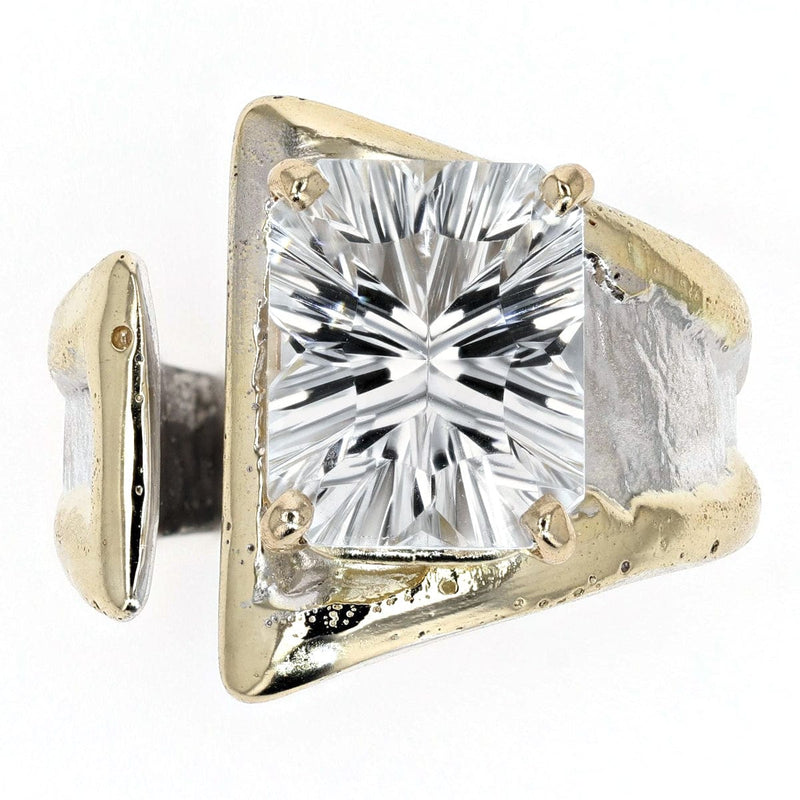 14K Gold & Crystalline Silver Emerald-Cut White Topaz Wrap II Ring-Shelli Kahl-Renee Taylor Gallery