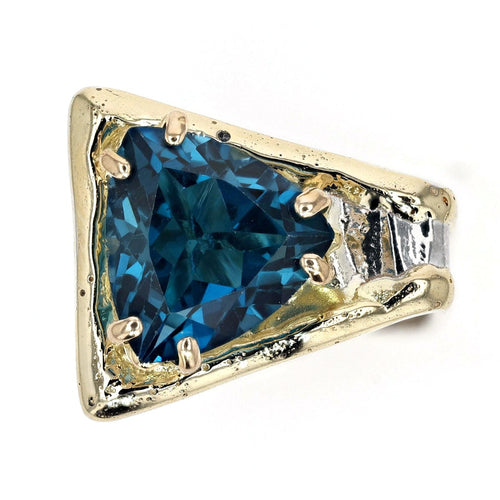 14K Gold & Crystalline Silver Trillion-Cut London Blue Topaz Square Ring-Shelli Kahl-Renee Taylor Gallery