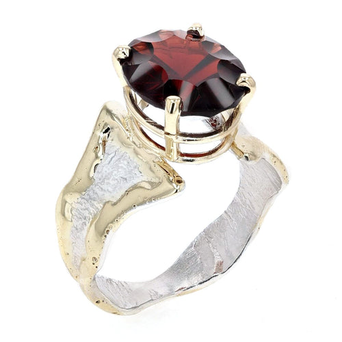 14K Gold & Crystalline Silver Oval-Cut Garnet Wavy Split Taper Ring-Shelli Kahl-Renee Taylor Gallery