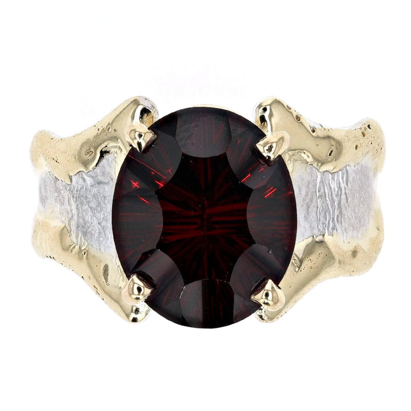 14K Gold & Crystalline Silver Oval-Cut Garnet Wavy Split Taper Ring-Shelli Kahl-Renee Taylor Gallery