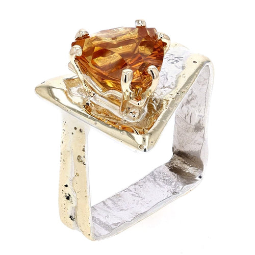 14K Gold & Crystalline Silver Trillion-Cut Citrine Square Ring-Shelli Kahl-Renee Taylor Gallery